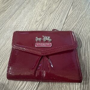 Coach Burgundy Patent Leather Mini Credit Card Wallet